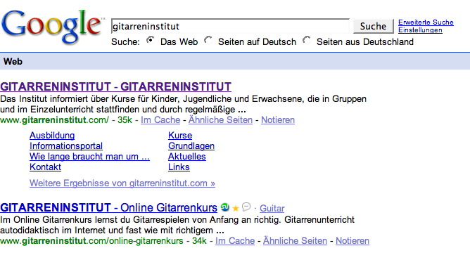 Gitarreninstitut Sitelinks Google